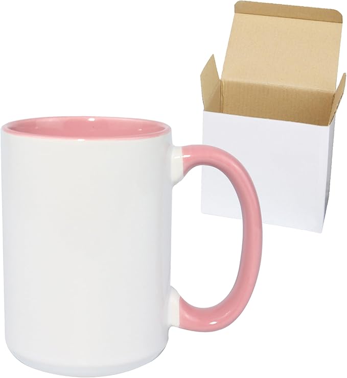 Ceramic 15oz Sublimation Coffee Mug, Pink, Case of 12