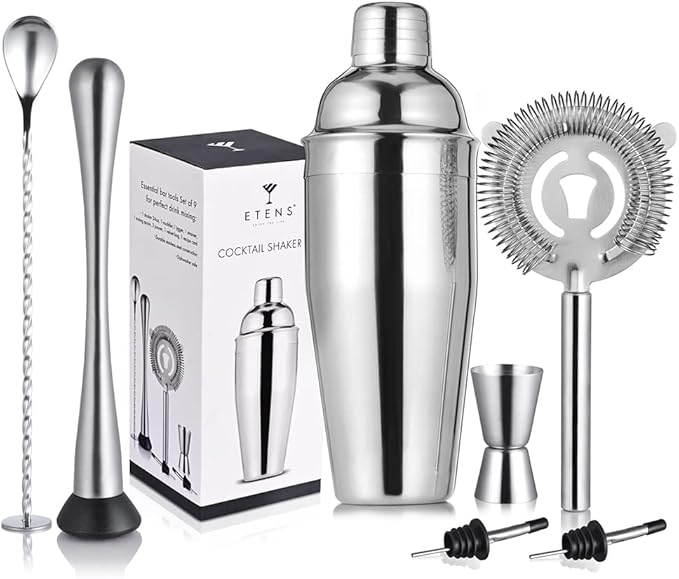Cocktail Shaker Set & Bar Kit – 24 oz Stainless Steel Drink Mixer Martini Shaker for Bartender – Complete Cocktail Kit w/Strainer, Muddler, Alcohol Mixer Tools