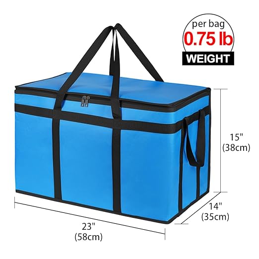 Bodaon 4-Pack Cooler Insulated Food Delivery Bag for Doordash/Uber Eats, XXX-Large Thermal Bags for Catering/Hot Pizza, Travel/Camping/Picnic Basket，Grocery Reusable Warmer and Frozen, Blue-Black Edge