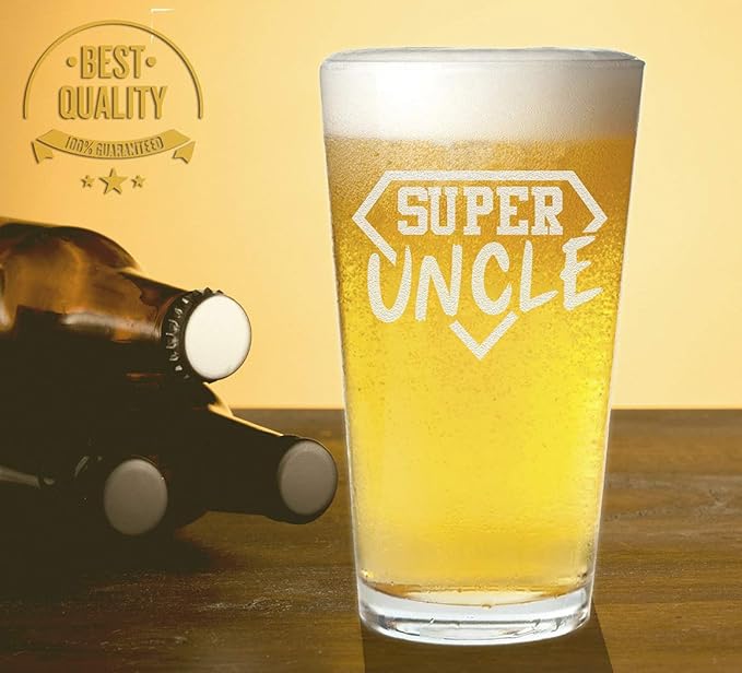 Veracco Super Uncle Funny Birthday Gift Fathers Day For Dad Grandpa Stepdad Pint Beer Glass (Clear)