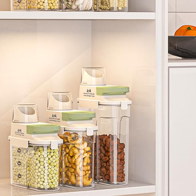 Cereal Containers Storage with Pour Spout Airtight Kitchen and Pantry Organization Canisters for Dry Food Nuts Flour and Sugar Container BPA Free Food Dispenser 1300ml (Green-2pcs)