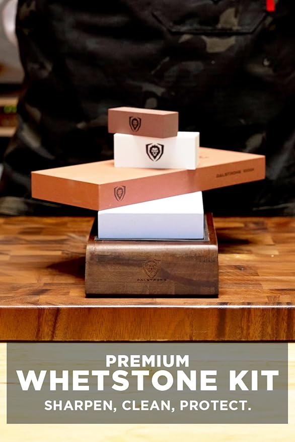 DALSTRONG Premium Whetstone Kit - #1000/#6000 Knife Sharpening Kit - Extra Large Grit Stones - Top-Grade Corundum - Thick Knife Sharpening Stone - Hand Crafted Acacia Wood - Whetstone Knife Sharpener