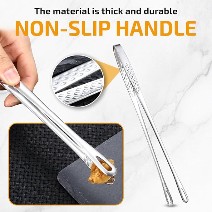 Stainless Steel Korean BBQ Grill Tongs, 2026 New Kitchen Cooking Tweezers, Extra-Long Food Tweezers Metal BarbecueTongs for Steak Meat Salad Buffet Home Outdoor BBQ (Small+Large)