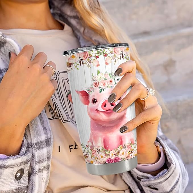 Pig Tumbler 20oz Stainless Steel Insulated Coffee Travel Mug Cup for Women Girls Pig Gifts for Birthday Christmas