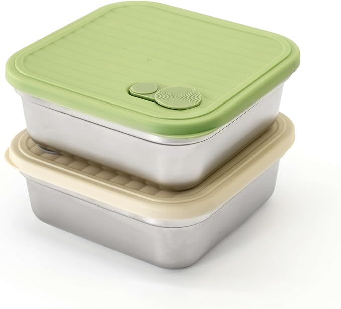 2 Pack Reusable Stainless Steel Sandwich Containers – Durable, Eco-Friendly, Leak-Proof Design, 22 oz (White & Green)
