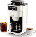 Drip Coffee Maker with Built-in Grinder, 10-Cup Coffee Machine with 24-Hour Delay Timer, Touch Screen, Self-Cleaning, Reusable Filter, 1.5L Removable Water Tank, Warming Plate, White