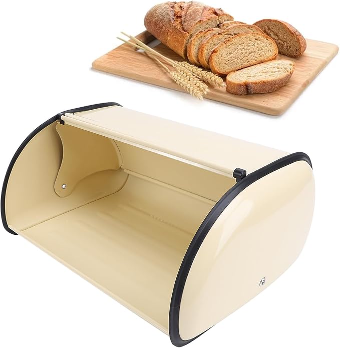 Bread Box,Roll Top Bread Box Vintage Bread Container for Kitchen Countertop Drum Type Metal Bread Storage Bin for Bread Cake Doughnut Biscuit Food Tableware (Type 1)