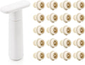 WOTOR Wine Saver Vacuum Pump with 20 Stoppers, Wine Stopper & Preserver, Reusable Bottle Sealer Keeps Fresh, Ideal Accessories Gift, Flat Handle (White)