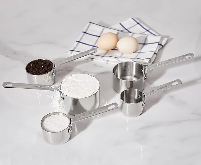 KEAWELL Premium 5-Piece Measuring Cups Set –1/4, 1/3, 1/2, 2/3, and 1 cup-18/10 Stainless Steel - Durable, Stackable, Dishwasher Safe – Nesting Design for Baking & Cooking (Silver, 5PC Measuring Cups)