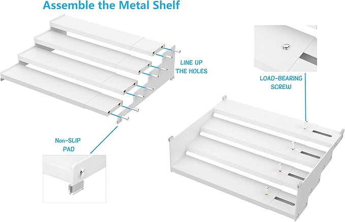 Expandable 4-Tier Step Spice Rack Organizer for Kitchen Cabinet Modern Design and Non Skid Space Saving Storage Shelf for Countertop Cabinets Pantry(1Pack/White)