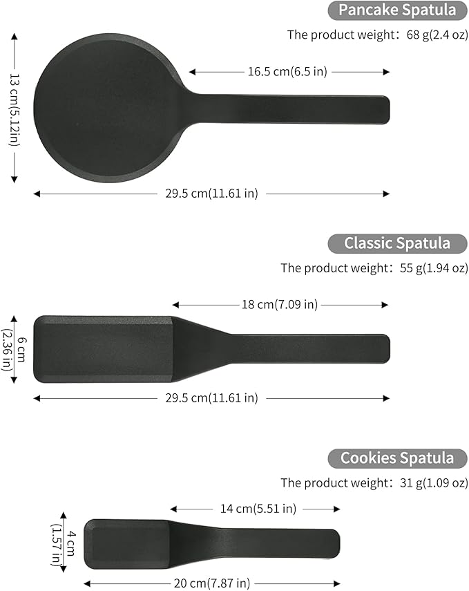 Big-Middle-Mini Pack of 3 Black Nylon Turners, Non Stick KItchen Spatulas, High Heat Resistant BPA Free Cooking Utensils, Ldeal Cookware for Pancake, Vegetable and Cookies