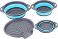 Collapsible Colander Set with Universal Draining Tray | 3-Pack Foldable Kitchen Strainers + Base | Space Saving for Pasta, Veggies, Fruit & Rice | 5 Colors (Gray-Blue)