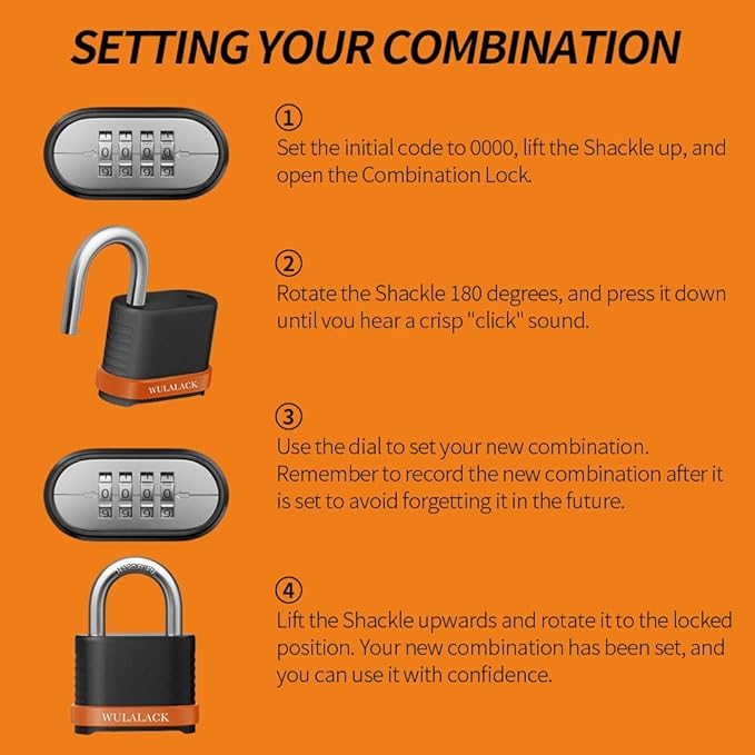 4 Digit Heavy Duty Combination Lock, Weatherproof Combo Padlock for Outdoor Use – Suitable for Sheds, Fences, Gates, Hasps & Storage Units，6 Pack (Matte Black)
