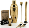 Barillio Gold Mixology Bartender Kit - 8 pcs Stainless Steel Travel Cocktail Shaker Set with Bag - Bar Tools Set with Martini Shaker, Drink Mixer Spoon & Mojito Muddler for Cocktails, Pourers & Jigger