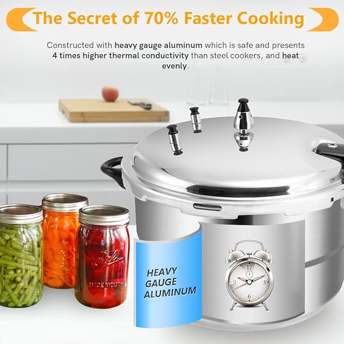 BreeRainz 16 Quart Pressure Cooker, 10 Psi Induction Compatible Pressure Canner w/Triple Valves & Auto Lock System, Steamer Rack Included