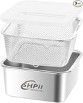 Square Colander Set, 304 stainless steel, with PE lid, deli containers, back of the kitchen preparation, washing and draining tools, refrigerator storage, frying oil filter (2500ML)