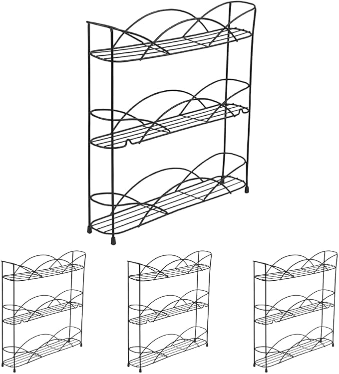 Spectrum Diversified 3-Tier Spice Rack Shelf Organizer for Kitchen Countertop, Pantry, Bathroom, or Closet with Optional Wall Mount, Black (Pack of 4)