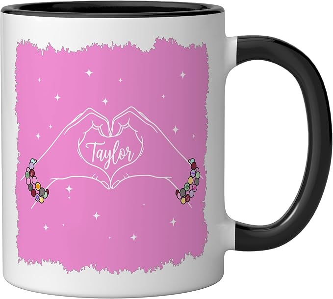 Heart Hands Taylor First Name Girl Vintage 70's 80's Ceramic Mug, Black/White