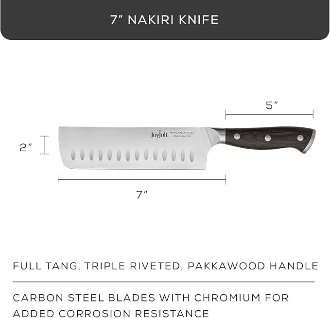 JoyJolt 7” Nakiri Knife. High Carbon x50 German Steel Kitchen Knife – Magnetic Gift Boxed Japanese Knife.