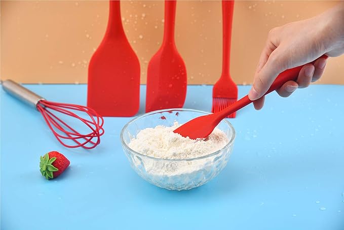 Gullor Silicone Kitchen Utensils Baking Tool Set, Cooking Spoon, Spatula, Whisk, Brush, Scraper, 6 Pieces in Set, Red