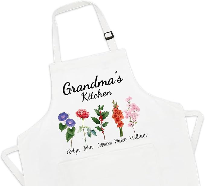 Personalized Apron for Women, Custom Mom Gifts, Grandma Gifts, Mothers Day Gifts for Women, Birthday Gifts For Mama, Birth Mont Flower Nana's Garden Gifts for Gigi, Mommy, Mimi