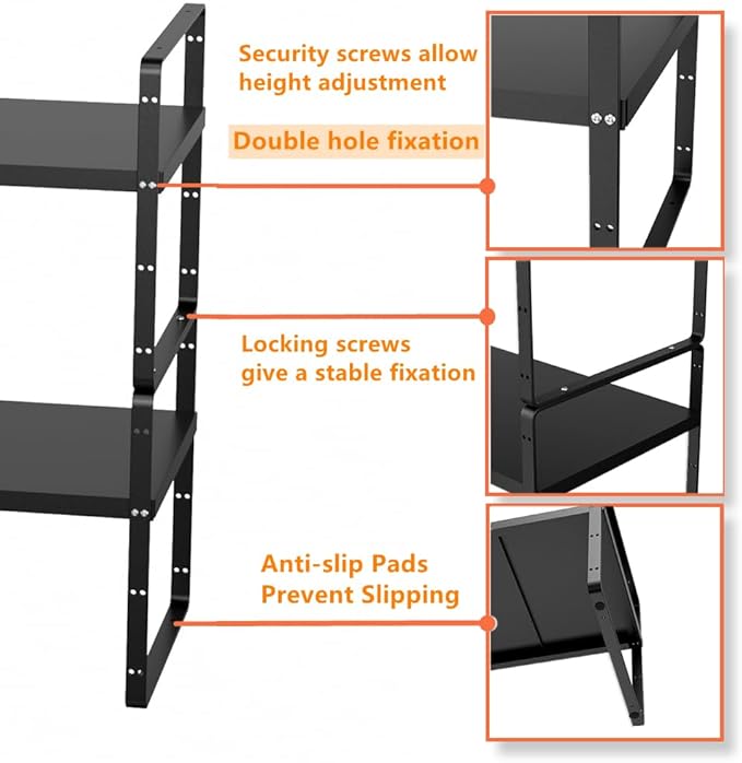 Slideep Expandable Shelf Rack Counter Organizer Shelf 16.54'' to 27.17'', Stackable Cabinet Shelves Organizer Storage Rack Cupboard Stand Spice Rack for Kitchen Bathroom Pantry -Black