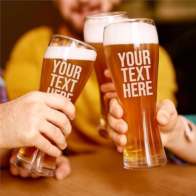 Gifts Inscribed Personalized Pilsner Beer Glass 16 oz – Engraved Tall Pint Glass Custom Text– Unique Beer Gift for Men, Dad, Groomsmen, Weddings, Birthdays, Father’s Day