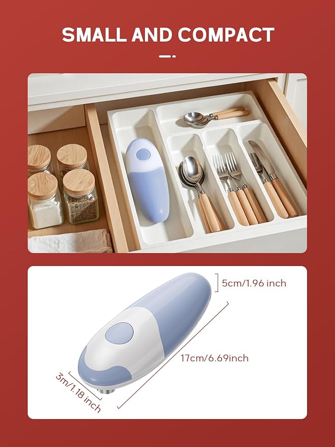 Electric Can Opener, Reemix Battery Operated Can Opener Fits Alomost All Can Sizes, Simple One Touch-Operation, Automatic, Hand Free, Smooth Edge (battery not included), Blue Gray