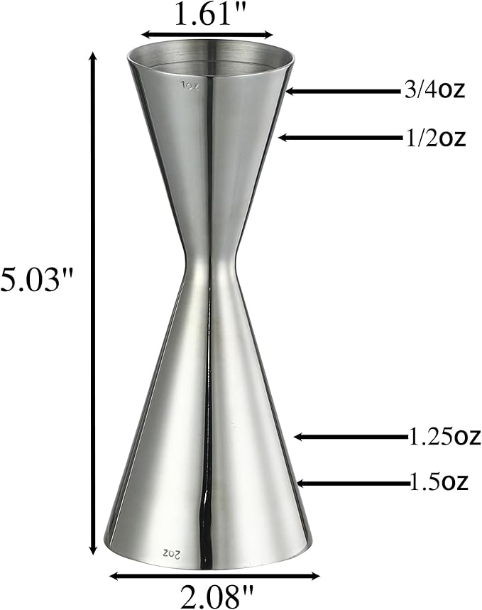Double Cocktail Jigger Slim Style Measuring Jigger with Etched Pattern (Silver)