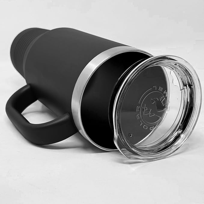 LaserGram 40oz Vacuum Insulated Travel Mug with Handle, Tiki Statue, Personalized Engraving Included (Black)