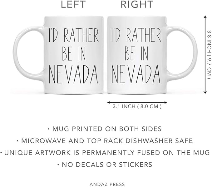 Andaz Press U.S. State 11oz. Coffee Mug Gift, I'd Rather Be in Nevada, 1-Pack, Long Distance College Going Away Study Abroad Birthday Christmas Gifts