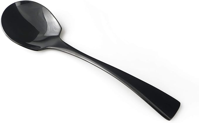 4-Pieces 18/10 Stainless Steel Big Service Fork and Spoon Flatware Set, Mirror Polishing Black