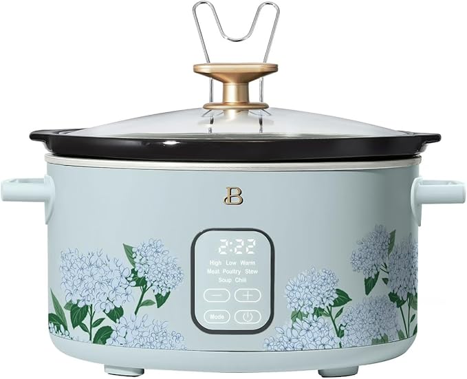Beautiful 6 Qt Programmable Slow Cooker with Touch Control, Digital Timer and Keep Warm Function – Large Electric pot Capacity Kitchen Appliance by Drew-Barrymore (Hydrangea Floral)