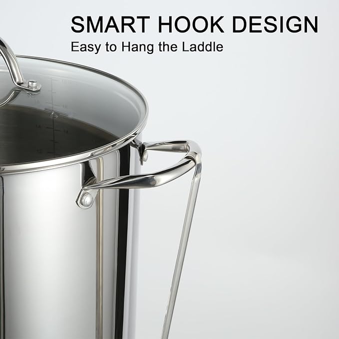 GreatChef Stock Pot Stainless Steel for Cooking Riveted Handle, Heavy Duty Vessel,Induction Compatible All Cooktops in Use, Dishwasher & Oven Safe (8 Quart + Laddle))