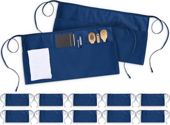 Utopia Wear 12 Pack Server Apron with 3 Pockets, Waist Apron for Waiter Waitress, 12 Inches
