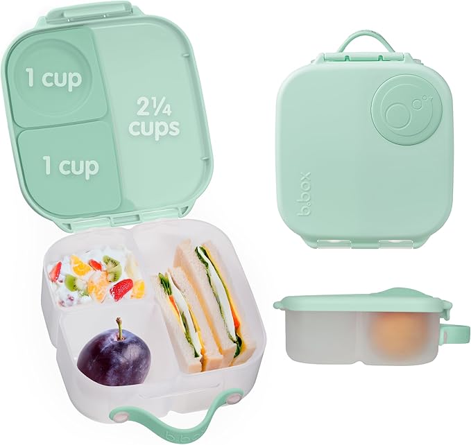 b.box Mini Lunch Box, Bento Box for Kids, Snack Container with 2 Leak Proof Compartments, Reusable Snack Containers with Lids, Kids Lunch Boxes Ages 3+, BPA Free, 4 1/4 Cup Capacity (Spearmint)