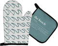 Mingnei Ocean The Beach Oven Mitts and Pot Holders Sets, Funny Summer Beach House Wave Heat Resistant Potholder Kitchen Decor for Cooking Baking BBQ,Coastal Wave Oven Glove Set, Beach House Gifts
