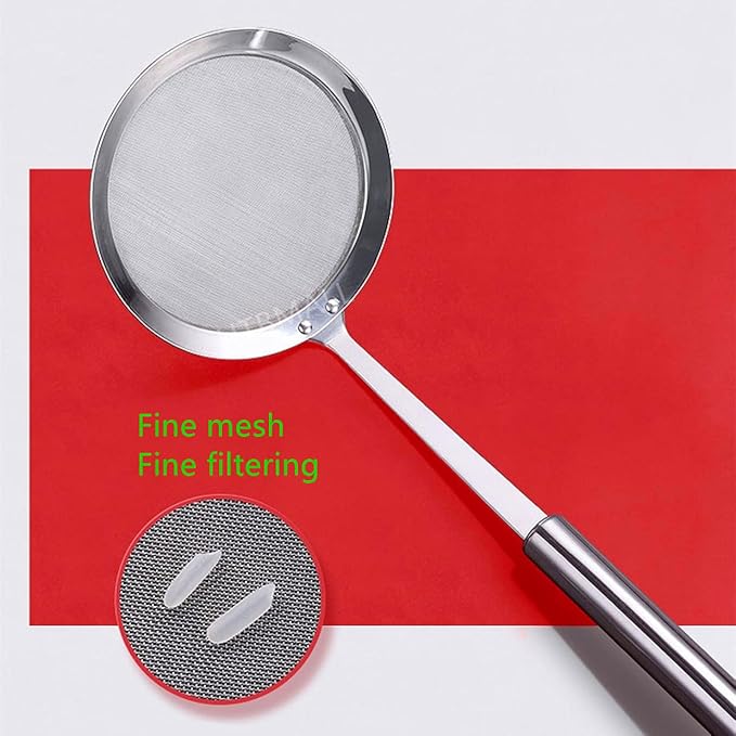 3pcs Skimmer Spoon(Small, Medium, Large), Stainless Steel Spider Strainer Skimmer Spoon Grease Fine Mesh Strainer Skimmer Spoons for Cooking Frying Skimming Grease, Foam and Gravy