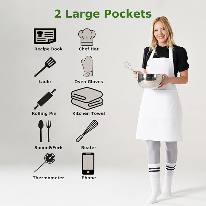 TOSHE Kitchen Apron Waterdrop Resistant Cotton Apron with adjustable Aprons for Women with Pockets 10 Color option Cooking Apron Light Blue (Light Blue)