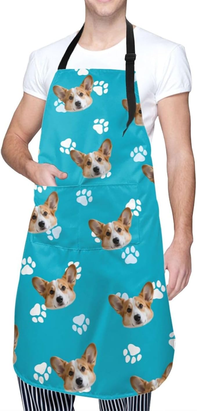 Custom Face Apron for Men Women, Personalized Photo Apron with Pockets, Customized Kitchen Aprons