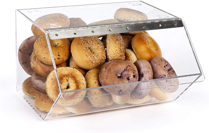 Clear Pastry Display Case for Bagels and Other Baked Goods, Clear, Stackable, with A Hinged Door