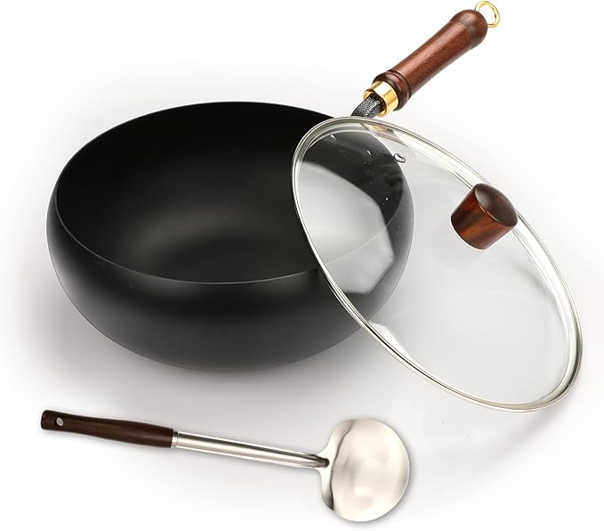 Suntuup Japanese Iron Pan, Uncoated Iron Pan, 11 Inch Suntuup japanese iron frying pan Non-Stick IronPan for Cooker Gas Stir Fry Pans with Lid Spatula Durable and Rust-Free (Glass Lid, 11.02in)