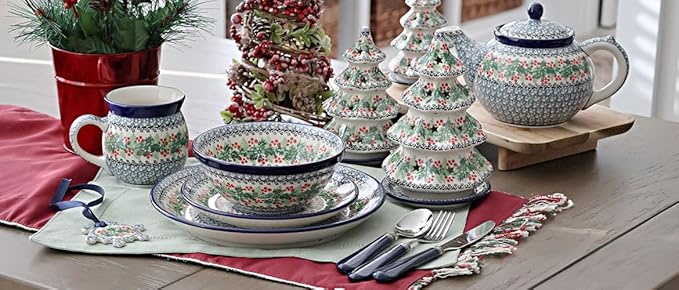 Blue Rose Polish Pottery - Blue Noelle Medium Teapot - 4 Cup Capacity - Ceramic Holiday Teapot, Festive Christmas Design for Serving Tea, Coffee or Hot Cocoa