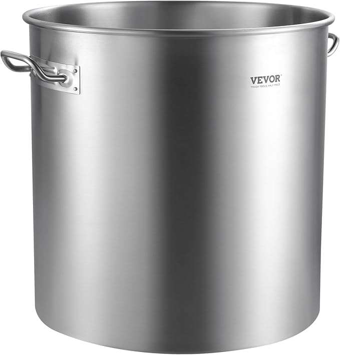 VEVOR Stainless Steel Stockpot, 100 Quart Large Cooking Pots, Cookware Sauce Pot with Basket, Lid, and Handle, Heavy Duty Commercial Grade Stock Pot, Sanding Treatment, for Large Groups Events Silver