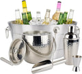 BREKX Stainless Steel Beverage Tub and Ice Bucket with Lid and Scoop Party Combo Set, Silver Double-Walled Insulated Barware Set