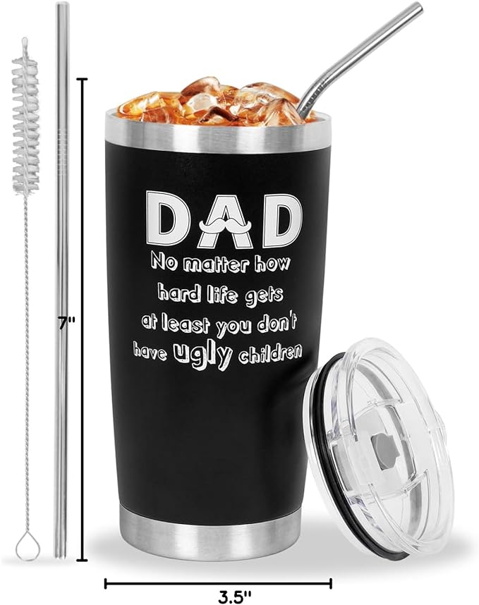 Father's Day Gift Best Dad Ever Tumbler, Birthday Gifts for Dad From Daughter Son Gifts Present for Dad Men Husband Uncle-20 OZ Coffee Tumbler