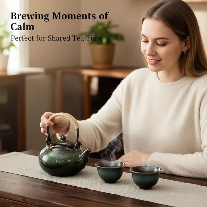 Toptier Leaf Teapot, Porcelain Tea Pot with Stainless Steel Infuser, Blooming & Loose Leaf Ceramic Teapot, 37 Ounce,green