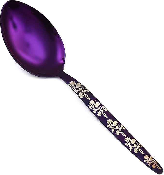 Kunz Purple Spoon | 18/10 Stainless Steel Titanium Shiny Basting Spoon | 9 Inches Plating Daily Chef Quenelle Serving Spoons