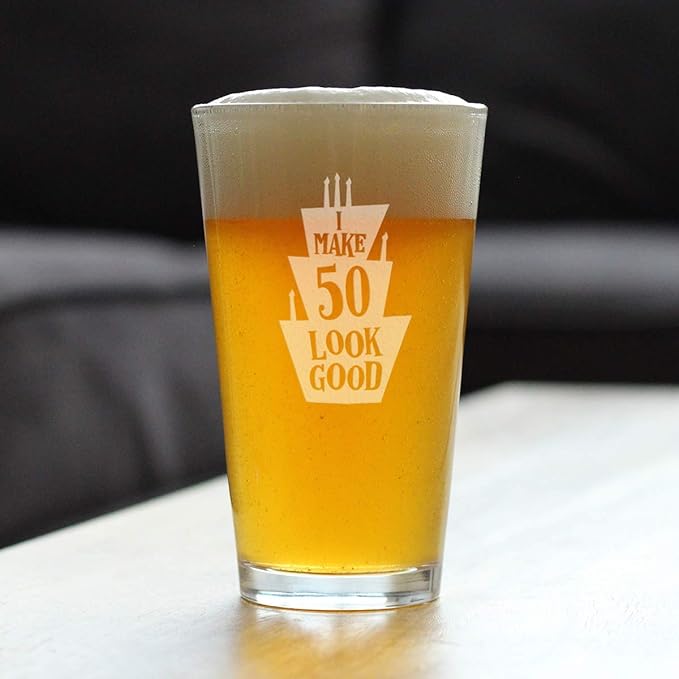 Make 50 Look Good - Funny 16 oz Pint Glass for Beer - 50th Birthday Gifts for Men or Women Turning 50 - Bday Party Decor