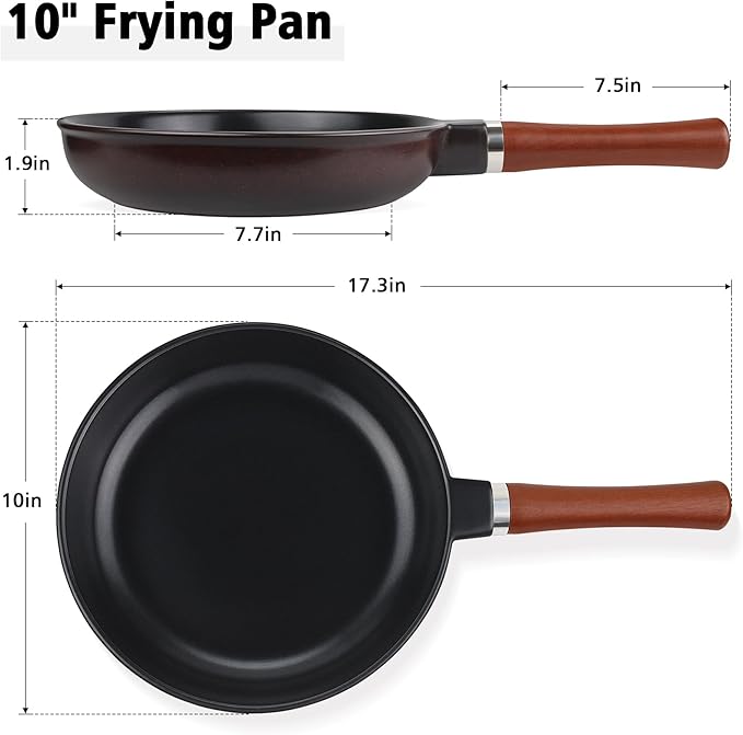 Pure Ceramic Frying Pan Skillet, One-Piece Construction Ensures No Coatings & No Metal, SGS-Certified Non-Toxic, Naturally Nonstick for All Cooktops, 10-inch (Black)